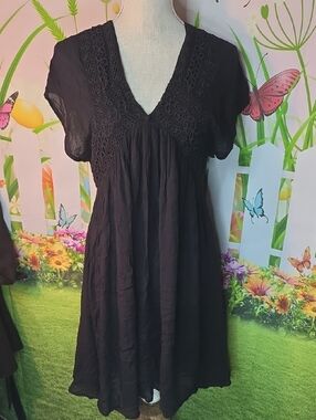 Bohome Women’s Black Crochet V-Neck Swim Coverup Size Small